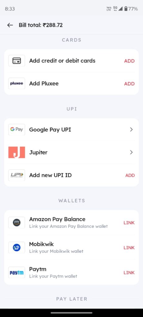 Zomato’s Payment Options